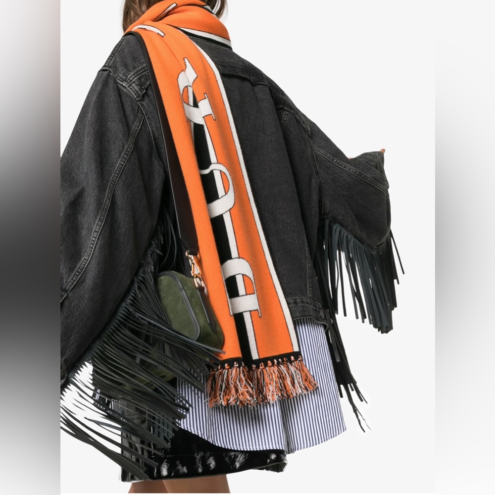 Burberry’s Orange, Black & White Knit Cashmere Scarf